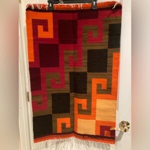 Hand Woven Wool Tapestry Rug Wall Hanging Table Topper Geometric Bold Decor